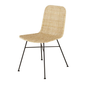 Zia - Stuhl aus Rattangeflecht und schwarzem Metall