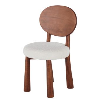 Stuhl für gewerbliche Nutzung aus massivem Kautschukholz mit Bezug aus ecrufarbenem Bouclé-Stoff