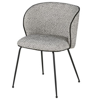Kate - Stuhl mit grauem Bezug aus recyceltem Polyester und Leinen und Beinen aus schwarzem Metall