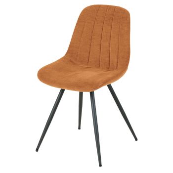 Stuhl mit karamellfarbenem Samtbezug und schwarzem Metall