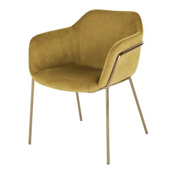 Neus - Stuhl mit ockerfarbenem Samtbezug und goldfarbenem Metall, OEKO-TEX®-zertifiziert