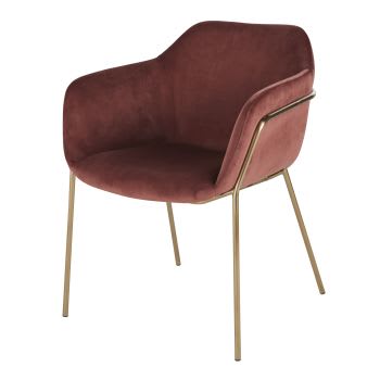 Neus - Stuhl mit terrakottafarbenem Samtbezug und goldfarbenem Metall, OEKO-TEX®-zertifiziert