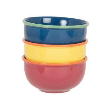 FILIPA - Suppenschüsseln aus blaurosa- und gelbem Steingut, Set aus 3