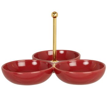 PALMA - Suppenschüsseln aus rotgoldenem Steingut, Set aus 3 mit Metallhalterung