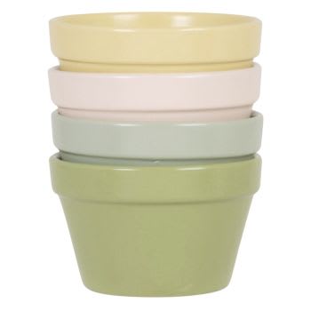 Suppenschüsseln aus Steingut, grün, gelb und rosa, Set aus 4