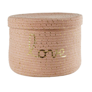 SUZON - Korb aus Baumwollgeflecht mit aufgestickter Schrift, rosa