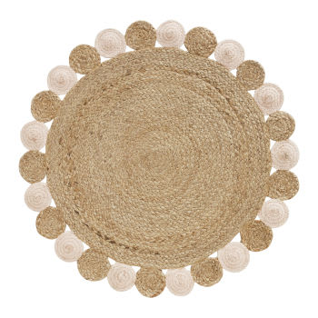 SUZON - Teppich aus Jute und Baumwolle, rund, rosa und beige D100