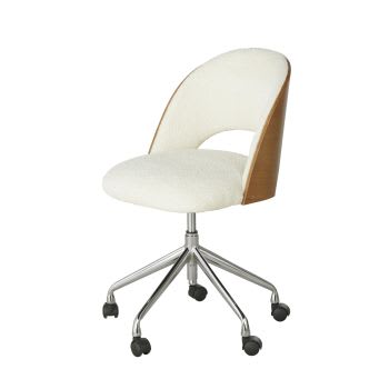 Sysley - Cadeira de escritório ajustável com rodas, tecido cru, efeito de lã bouclé