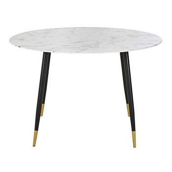 Phea - Table à manger en verre effet marbre blanc et métal coloris laiton et noir 5/6 personnes D120