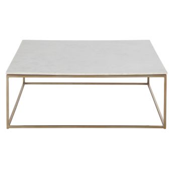Marble - Table basse carrée en marbre blanc et métal coloris laiton