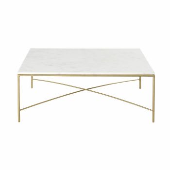 Isaée - Table basse en marbre blanc et métal coloris laiton