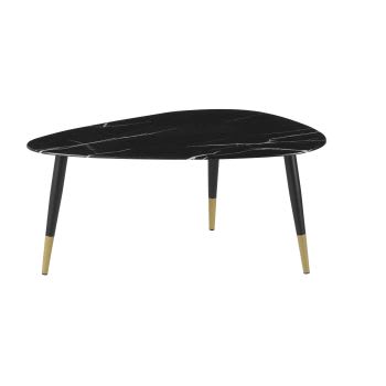 Phea - Table basse ovoïde en verre effet marbre noir et métal coloris laiton et noir L90