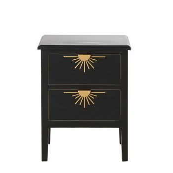 Ilios - Table de chevet 2 tiroirs noire et métal doré
