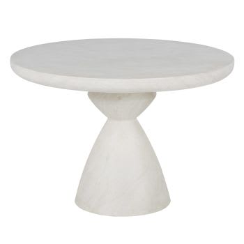 Cyrielle - Table de jardin ronde en béton imitation travertin et métal blanc 4 personnes D110