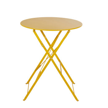 Guinguette - Table de jardin ronde pliable en métal jaune