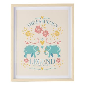 Tableau imprimé éléphants et fleurs multicolores 43x53