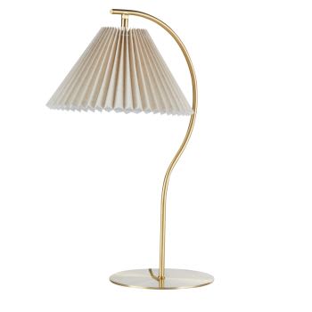 Berenice - Tafellamp met gouden metalen voet en conische geplooide stoffen lampenkap, beige