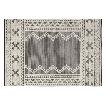 ISODORE - Tapete de estilo berbere em tecido de lã e algodão reciclado, motivos preto-carvão e cru 160x230