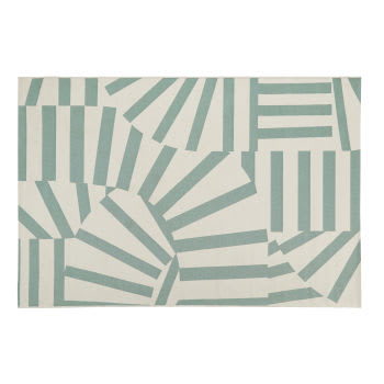 HEMERA - Tapete de exterior em tecido jacquard com motivo gráfico branco e azul-esverdeado 160x230