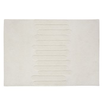 MAGDALENA - Tapete de lã tecida e cinzelada com motivos ovais em branco 140x200