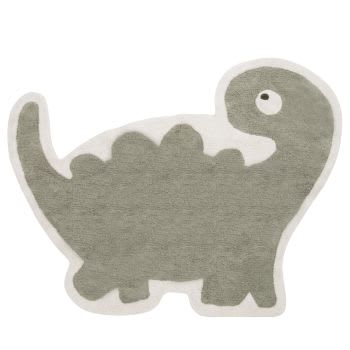 LEO - Tapete infantil com forma de dinossauro em algodão reciclado tufado verde-caqui 150x115