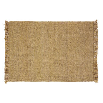 LOUISA - Tapijt van geweven wol en jute met franjes - okergeel - 140 x 200 cm
