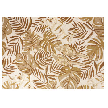 PERICO - Tapijt van polypropyleen met ecru, mosterdgele en beige plantenprint 160 x 230 cm
