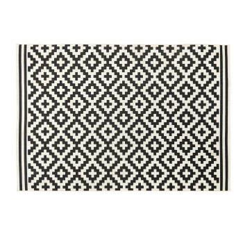 ZARIA - Tapis en polypropylène blanc motifs graphiques noirs 160x230