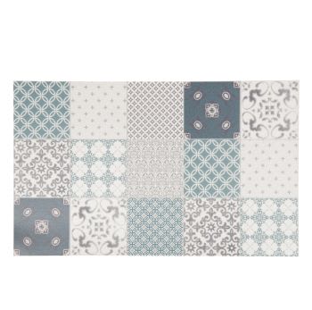 SERA - Tapis en vinyle motifs carreaux de ciment bleus, blancs et gris 50x80