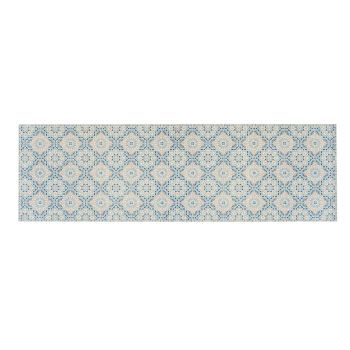 BAIRRO - Tapis en vinyle motifs carreaux de ciment bleus, écrus et roses 60x199