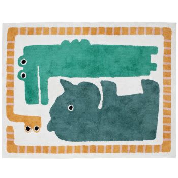 Yasuni - Tapis enfant animaux en coton recyclé multicolore 120x152