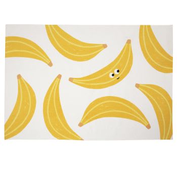 Frutti - Tapis enfant en coton imprimé banane blanc, jaune et noir 120x180
