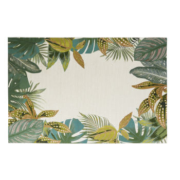 KEOLA - Tapis tissé imprimé jungle écru et vert 160x230