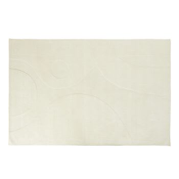 GUADALUPE - Tappeto grande in lana trapuntata e cesellata con motivi contemporanei écru 200x300 cm