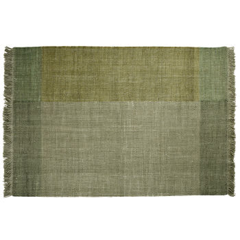 LILIBET - Tappeto in lana intessuta verde kaki con frange 140x200 cm