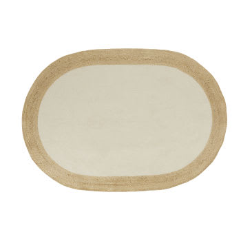 TIVOLAGGIO - Tappeto ovale in cotone riciclato e juta intrecciata bianca e beige 140x200