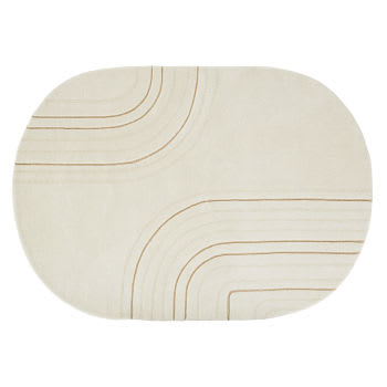 BERNON - Tappeto ovale taftato con motivi écru e dorati 140x200 cm
