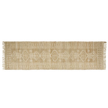 JASMINA - Tappeto per corridoio kilim intessuto in iuta e cotone beige 80x300 cm