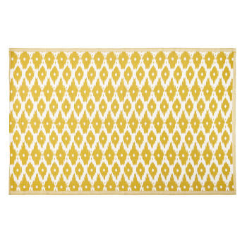 DHATU - Tappeto reversibile in polipropilene giallo con motivi grafici bianchi 180x270cm