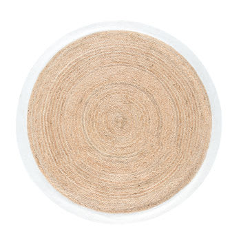 Tappeto rotondo intessuto in iuta con contorno bianco, d. 180 cm