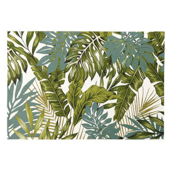 AMAZONIE - Tappeto verde ed écru con stampa tropicale 140x200cm, OEKO-TEX®