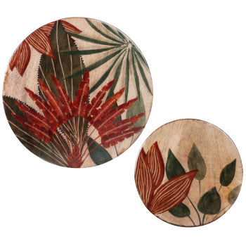 TARIM - Mangohouten wanddecoraties met bloemmotief (x2), meerkleurig, D25
