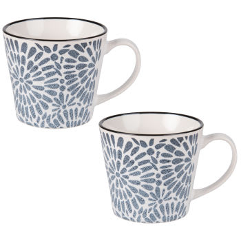 ISCHIA - Lot de 2 - Tasse en céramique imprimé fleurs bleues