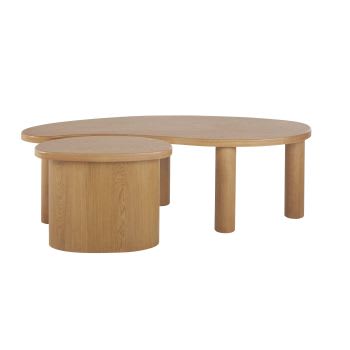 Alegro - Tavolini bassi arrotondati con base d'appoggio in legno massello di pino lung. 148 cm (x2)