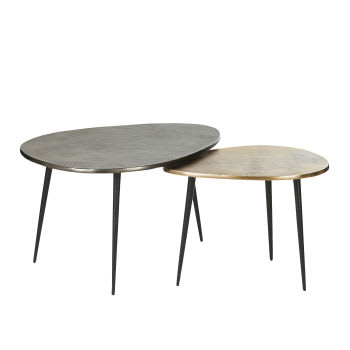 HENRIK - Tavolini da divano in metallo nero e dorato anticato (x2)