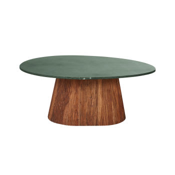 Tavolino basso in marmo verde e legno massello di acacia lung. 103 cm