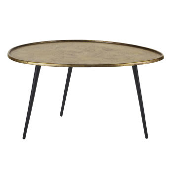 Pitala - Tavolino basso ovale in metallo color ottone e nero