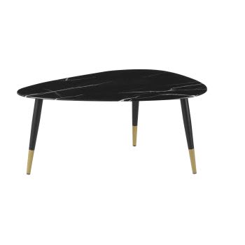 Phea - Tavolino basso ovale in vetro effetto marmo nero e metallo color ottone e nero
