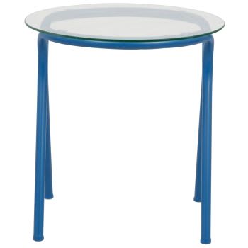 PAUL - Tavolino da salotto in metallo blu e vetro