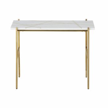 Tavolino da salotto in metallo dorato e marmo bianco